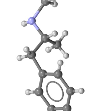 Molecular model of methamphetamine.