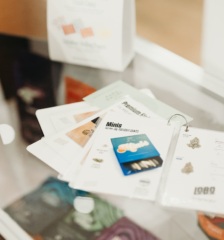 Various cannabis products on display at the Housing Works cannabis dispensary in NYC.